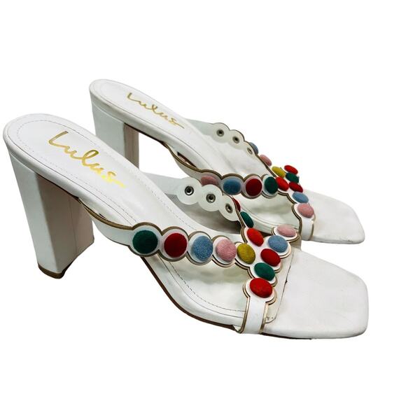 LuLu's Mahly White Multicolor covered buttons High Heel Sandals 7.5 - Picture 12 of 14